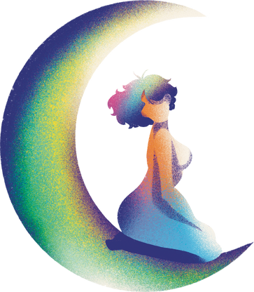 Grainy Gradient Celestial Woman Sitting on a Moon