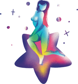 Grainy Gradient Celestial Woman Sitting on a Star 